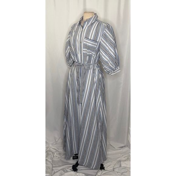 Anthropologie MAEVE Mona Tie Waist Shirt Dress Blue White Stripe Maxi Medium - Picture 8 of 16